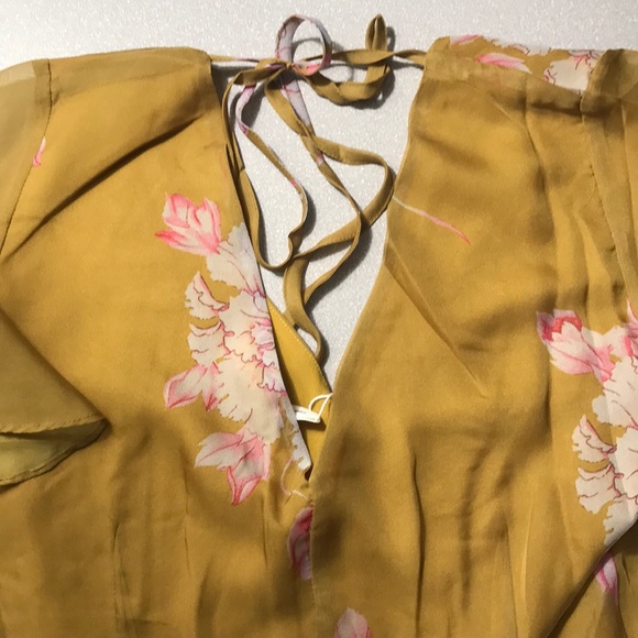 Avec Les Filles floral blouse small NEW! Anthropologie shirt yellow top - Picture 5 of 7